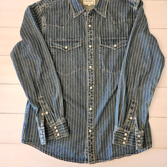 Striped Indigo Western Shirt - Size L - Picture 3 of 8